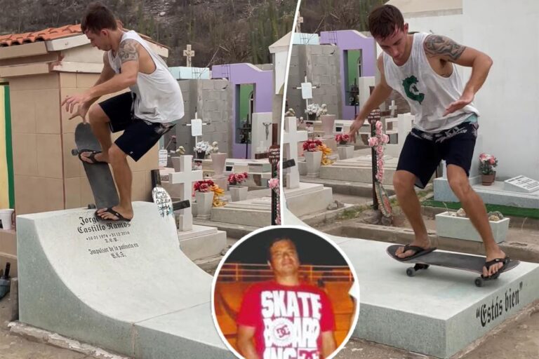 Skateboarders pay touching tribute to their dead friend by building him a unique headstone

